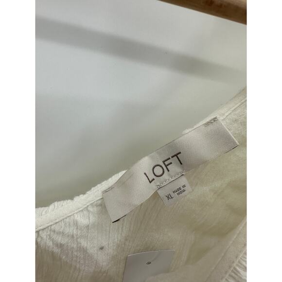 Loft Cream Ruffle Double V Shell Tank Top Blouse Women XL NWT Summer Boho - Picture 5 of 9